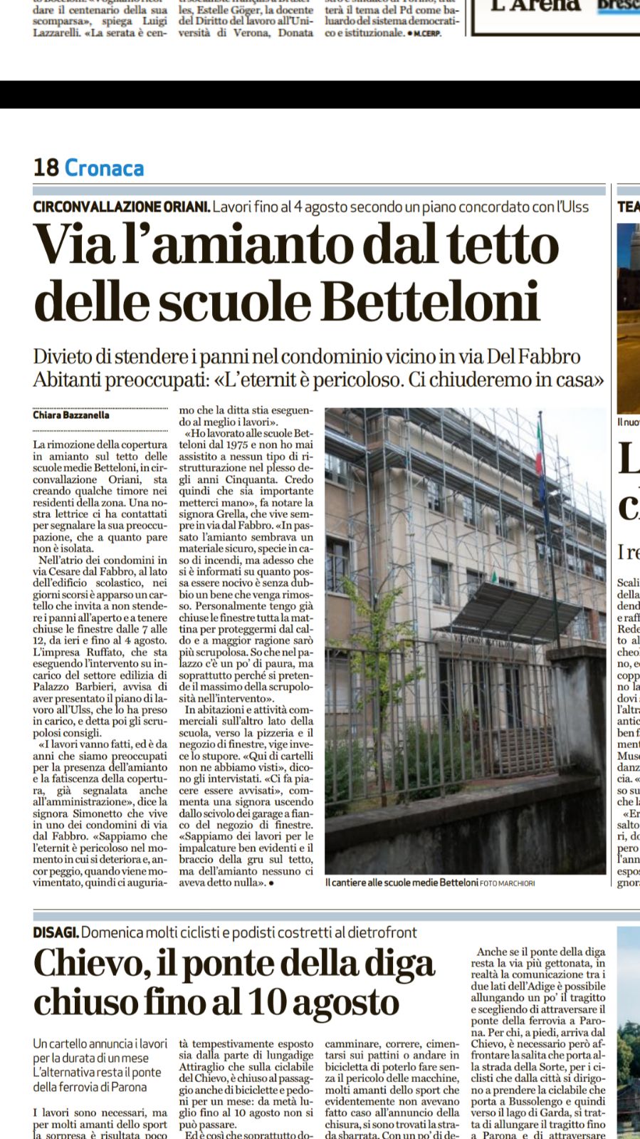 Comune di Verona - bonifica dall'amianto in pieno centro storico